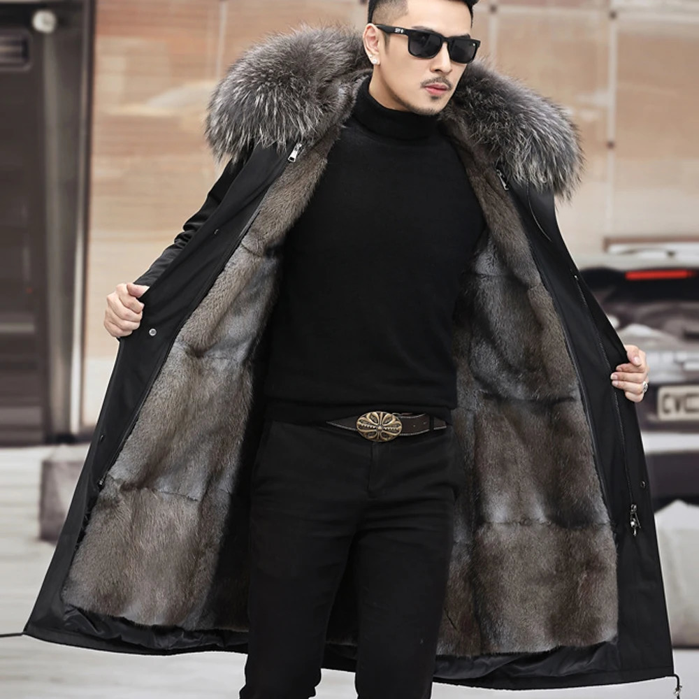 Real Mink Fur Jacket Men Parka Winter Coat Thick Warm Long Natural Man Overcoat Fashion Outerwear Streetwear 250829