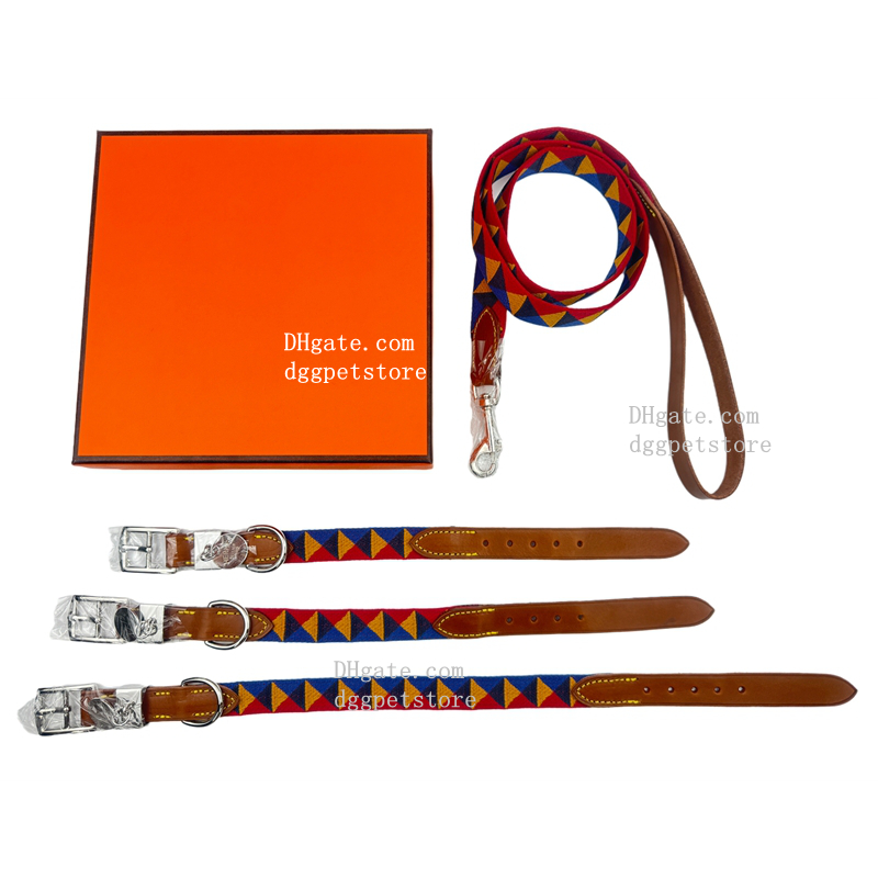 Designer Dog Collar and Leash Soft Comfortable Nylon Leather Dog Collars for Small Dogs Classic Adjustable Pets Collars with Metal Charm Fashion Dog Accessories 314