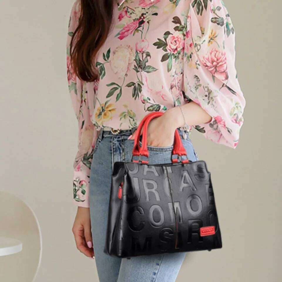 2-Layer Pockets Letter Printing Handbags Leather Vintage Ladies Shoulder Crossbody Bags For Women Tote Bag