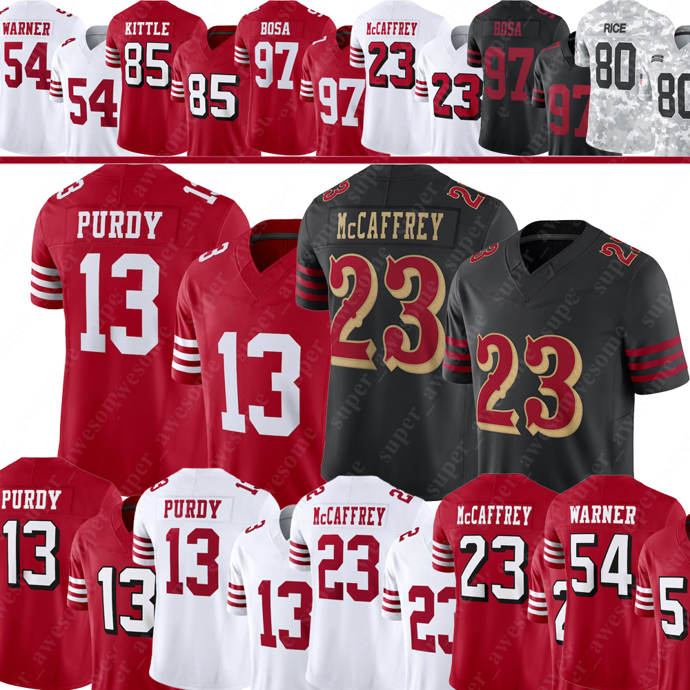 Christian McCaffrey 13 Brock Purdy George Kittle Football Jersey Nick Bosa Ricky Pearsall Fred Warner Jerry Rice Jauan Jennings Aiyuk Joe Montana Trent Williams