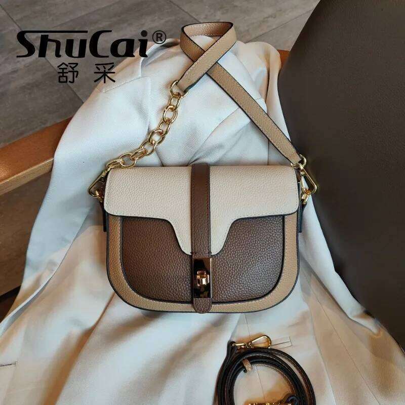 2024 New Collision Color Underarm Saddle Genuine Leather Women's Head Layer Cowhide Single Shoulder Crossbody Bag