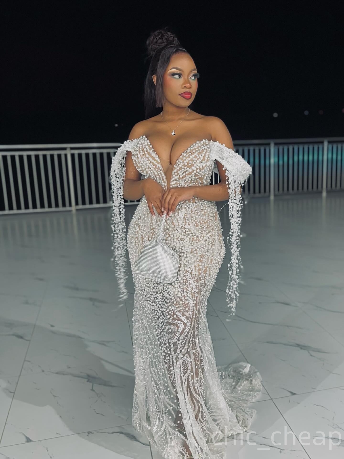 Ivory Mermaid Prom Dresses 2025 Pearls Tassels Sequined Illusion Evening Formal Party Second Birthday Engagement Gowns Plus Size Dress For Special Occ