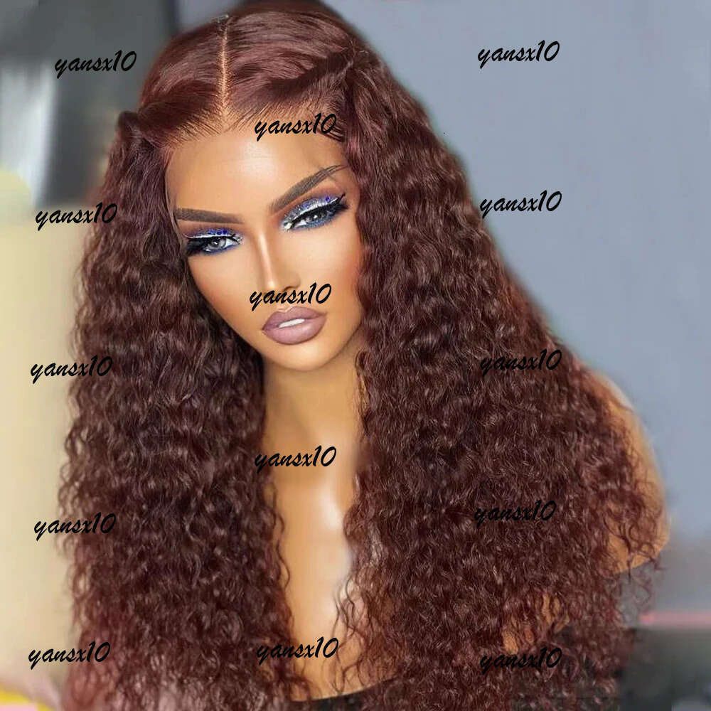 220% Brazilian Deep Wave Glueless Wig 13x4 Human Hair Ready To Wear Curly Reddish Brown Synthetic Lace Frontal Wigs Preplucked for Women Pre Cut