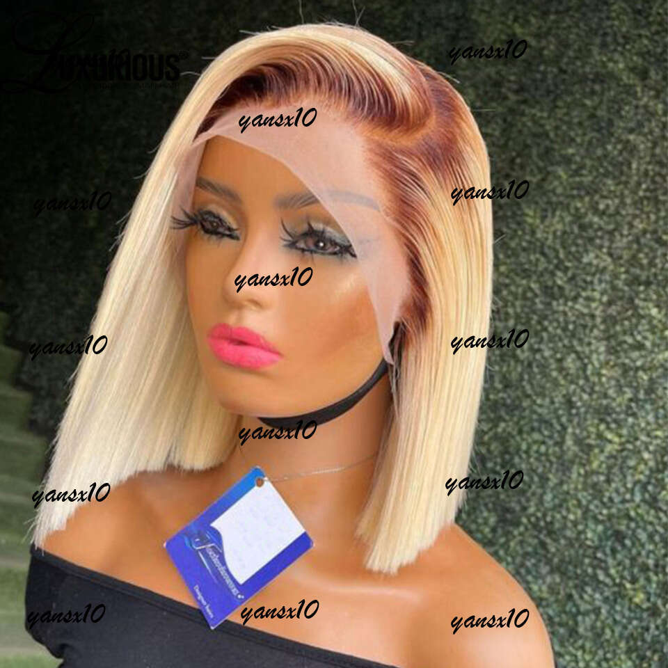Brazilian Straight Blonde 613 Short Bob Wigs For Women 13x4 Front Human Hair Transparent HD Synthetic Lace Frontal Wig Preplucked