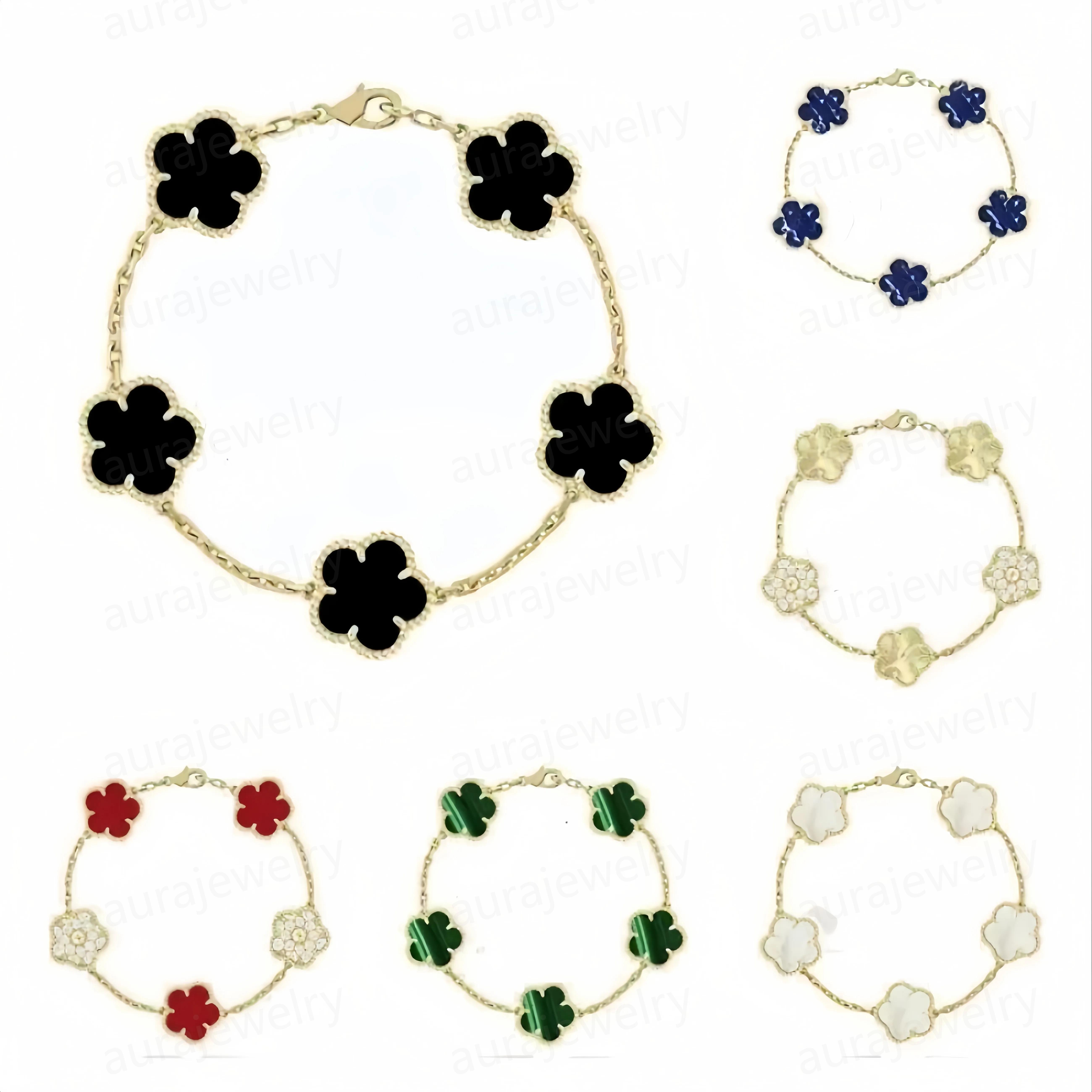 Leaf Clover Designer Bracelet Classic Clover Charm Bracelet Mother of Pearl Gem Agate Flower 18K Gold Plated Chain Bracelet Bangle For Men Women Exquisite gift