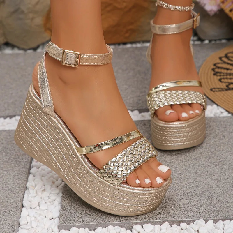 Womens Outdoor Wedges Platform Sandals 2025 Summer Round Toe High Heel Shoes for Women Open Buckle Strap Dress 250820