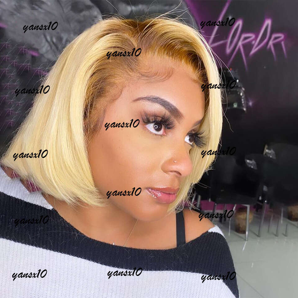 Brazilian Straight Blonde 613 Short Bob Wigs For Women 13x4 Front Human Hair Transparent HD Synthetic Lace Frontal Wig Preplucked