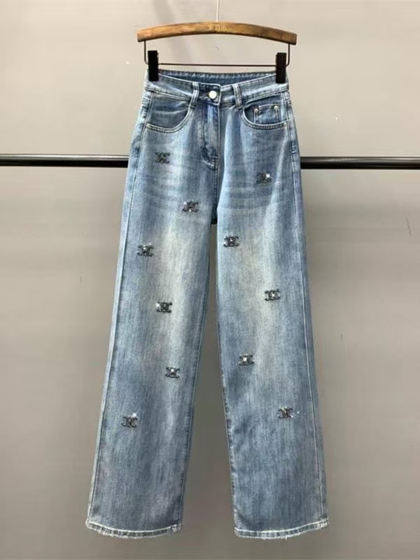 European-style retro cross embroidery graffiti printed women's loose jeans S--3XL