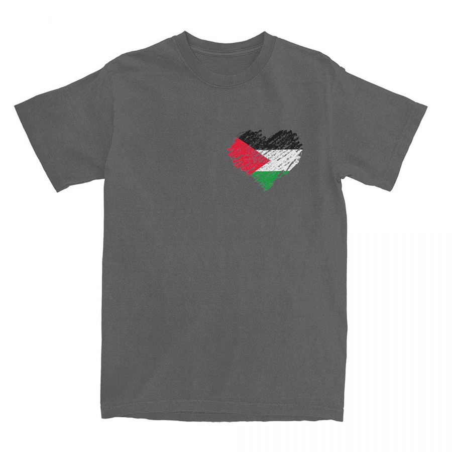 Palestine Palestinian Heart Scribble Vintage Men T-Shirt Streetwear Printed Fashion Short Sleeve Casual O-Neck Pure Cotton Tops