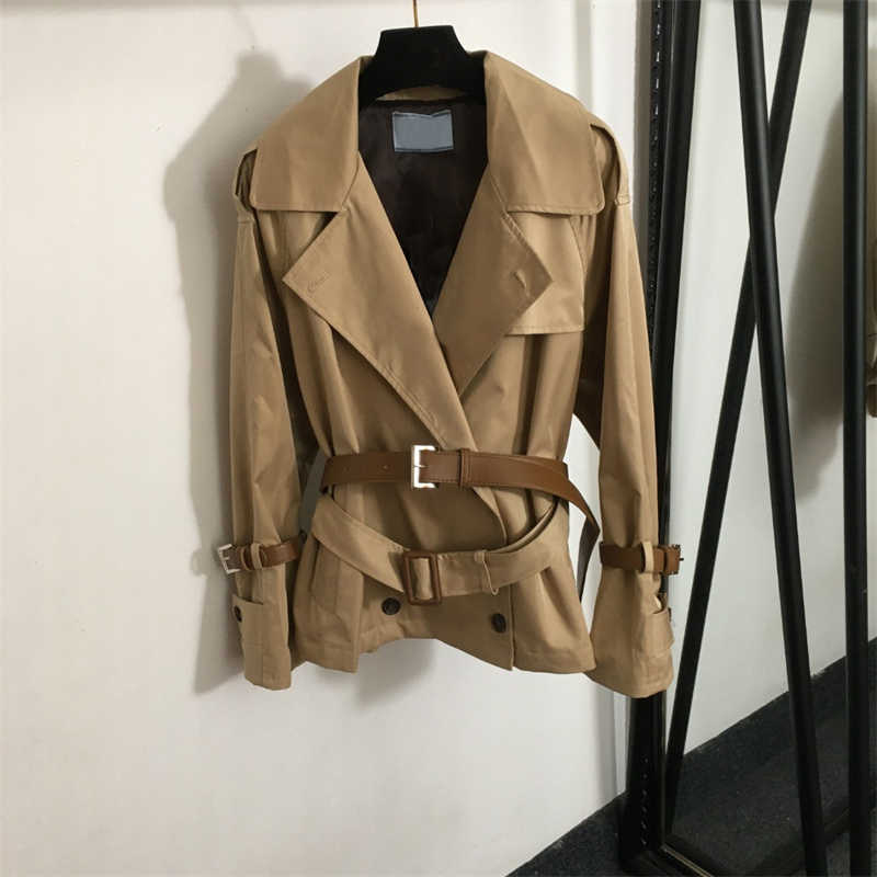 Double waistband trench coat women designer Back Triangular label Short-length trench coats long sleeves belt fashion windbreaker