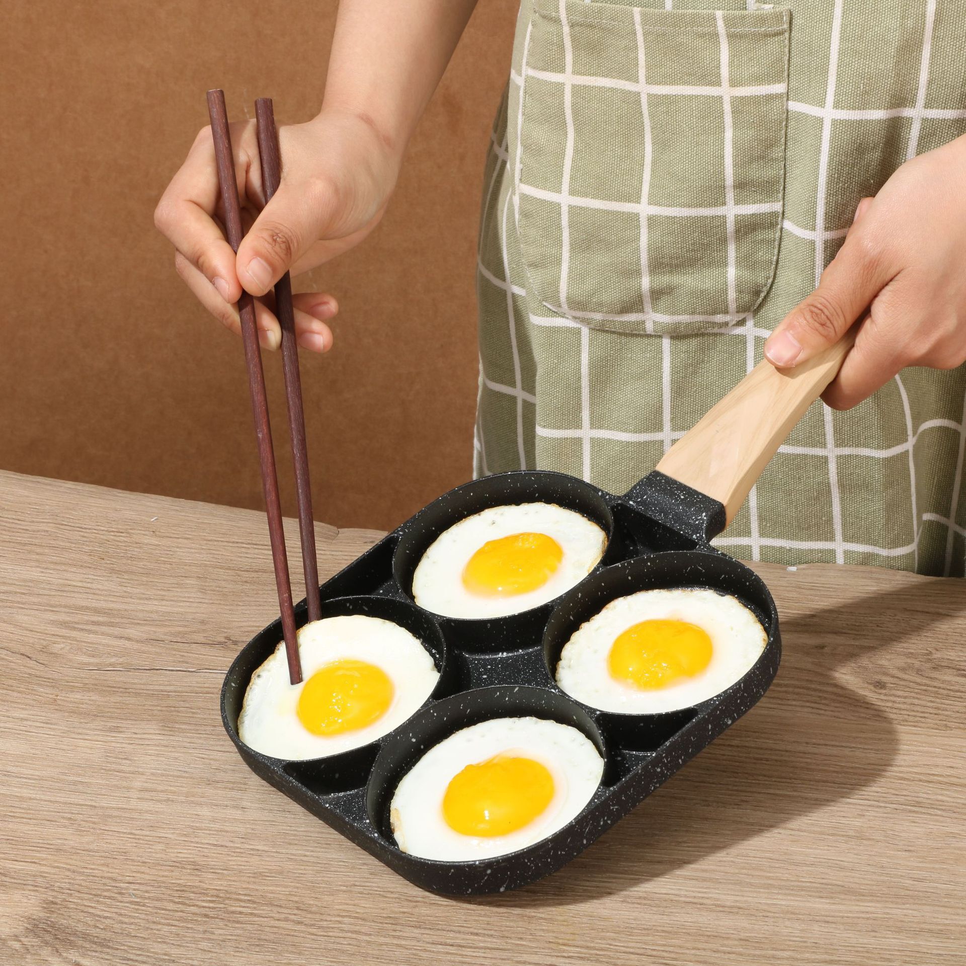 Household Aluminum Alloy Four-Hole Frying Multi-Hole Maifan Stone Non-Stick with Non-Slip Handle Breakfast Egg Pan
