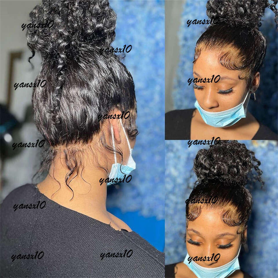 180density Curly Human Hair Black Color 360 Glueless Full Front Wig 36 Inch 13x4 HD Lace Frontal Wigs for Women Water Wave Transparent Synthetic Prepl