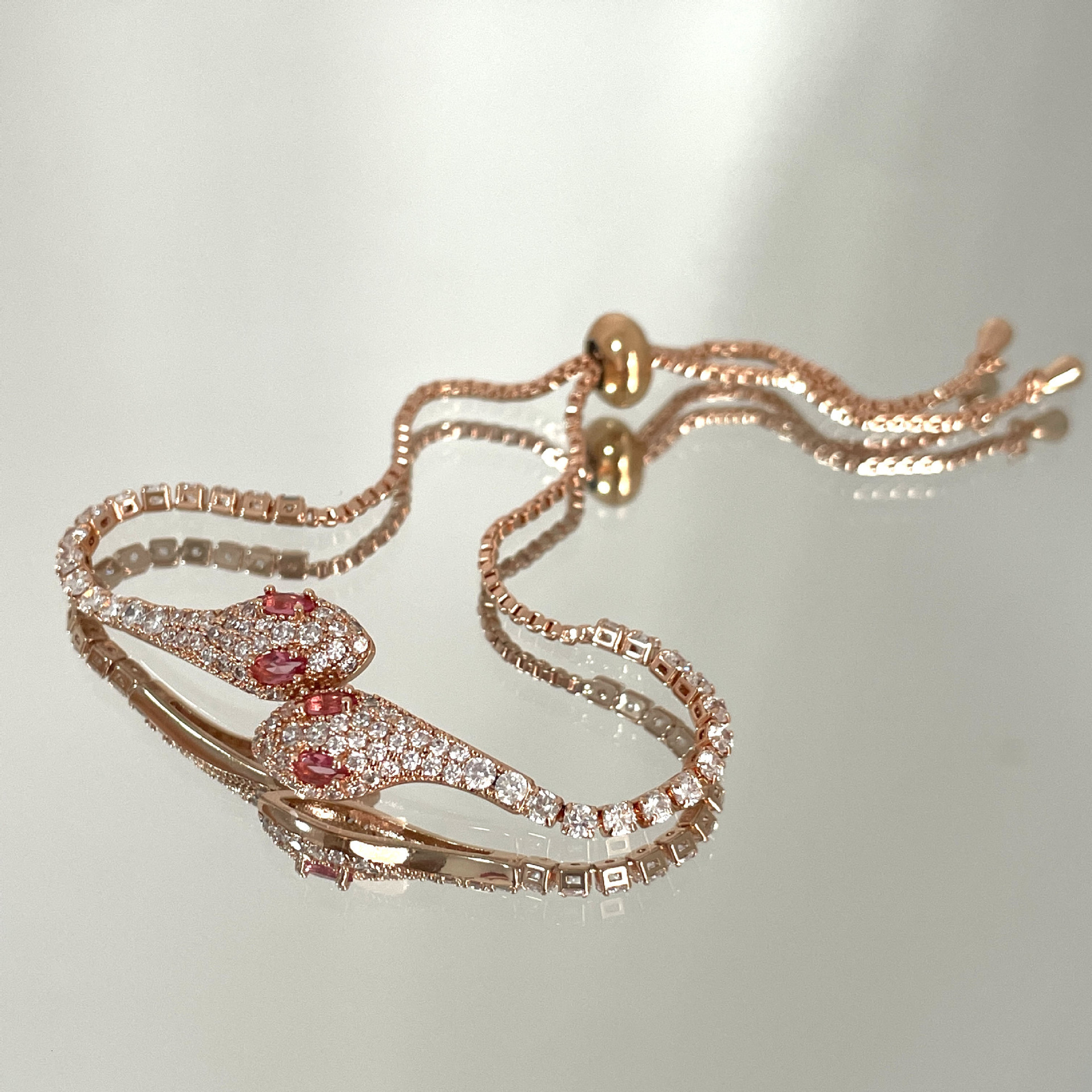 Luxury Brand Designer Jewelry 2023 Hot Pink Red-Eyed Snake Bracelet For Women, High-End Exquisite Adjustable Micro-Paved Zircon Jewelry Wholesale
