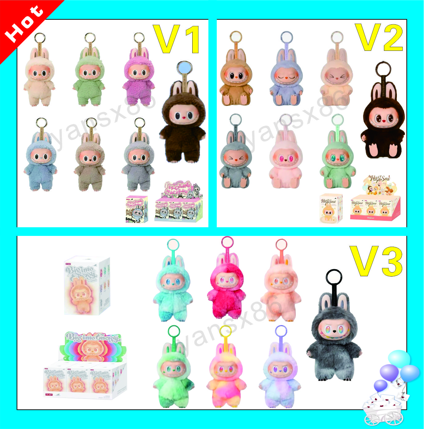Labubu V3 V2 V1 Mythical Creature Large Energy Series Blister Card, Play Doh, Keychain, Decorative Gift, Blister Bag, size 17*8, suitable for children, high-quality 100%