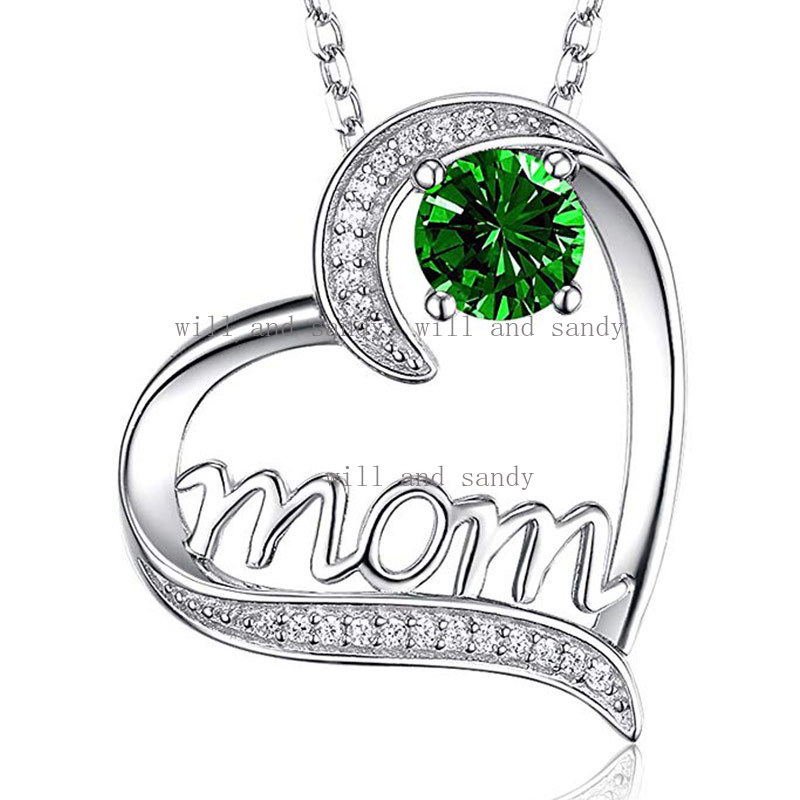 Birthday Gifts for Women Sterling Silver Mom Necklace for Mom Wife Sapphire Cubic Zirconia Gemstone Heart Pendant Necklaces Crystal Wedding Mother Bir