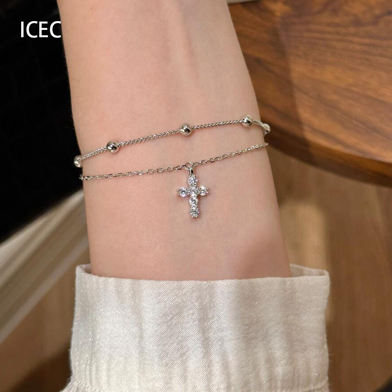 Cross Bracelet French Style Light Versatile Niche Design High-end Double-layer Stacking Best Friend Jewelry
