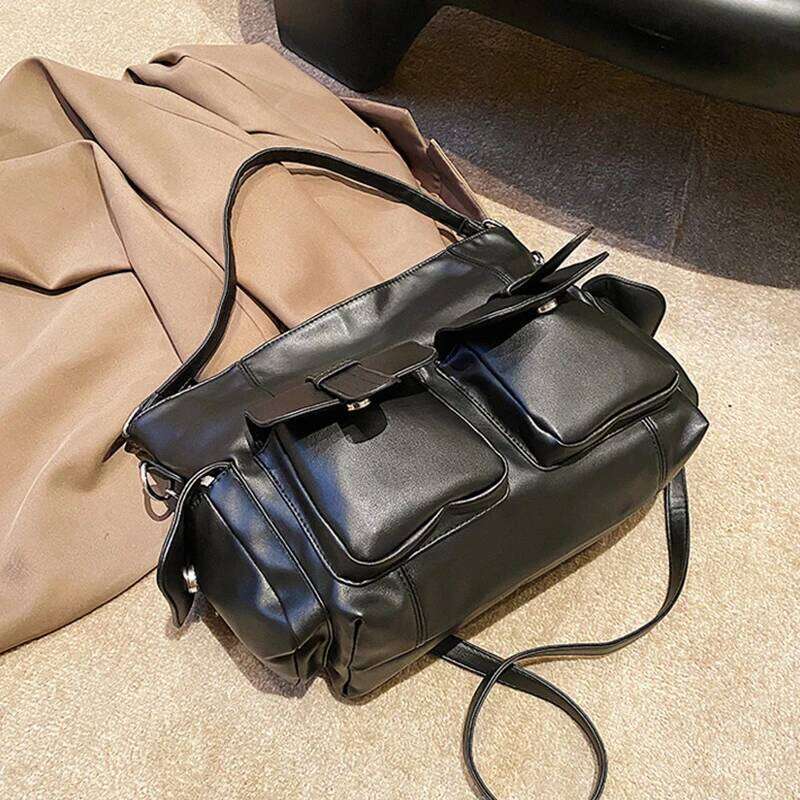 Female Stylsih Tote Black Hobo Handbag Large Capacity Shoulder Ladies Soft PU Leather Messenger Bags Women Shopper Bag