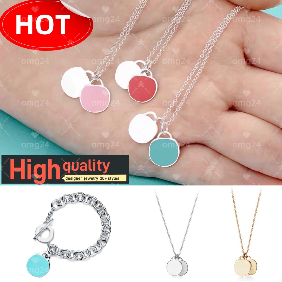 Pendant designer necklace for woman heart necklaces designer jewelry 925 sterling silver blue pink casual luxury necklace men gold silver plated simple lovely om03