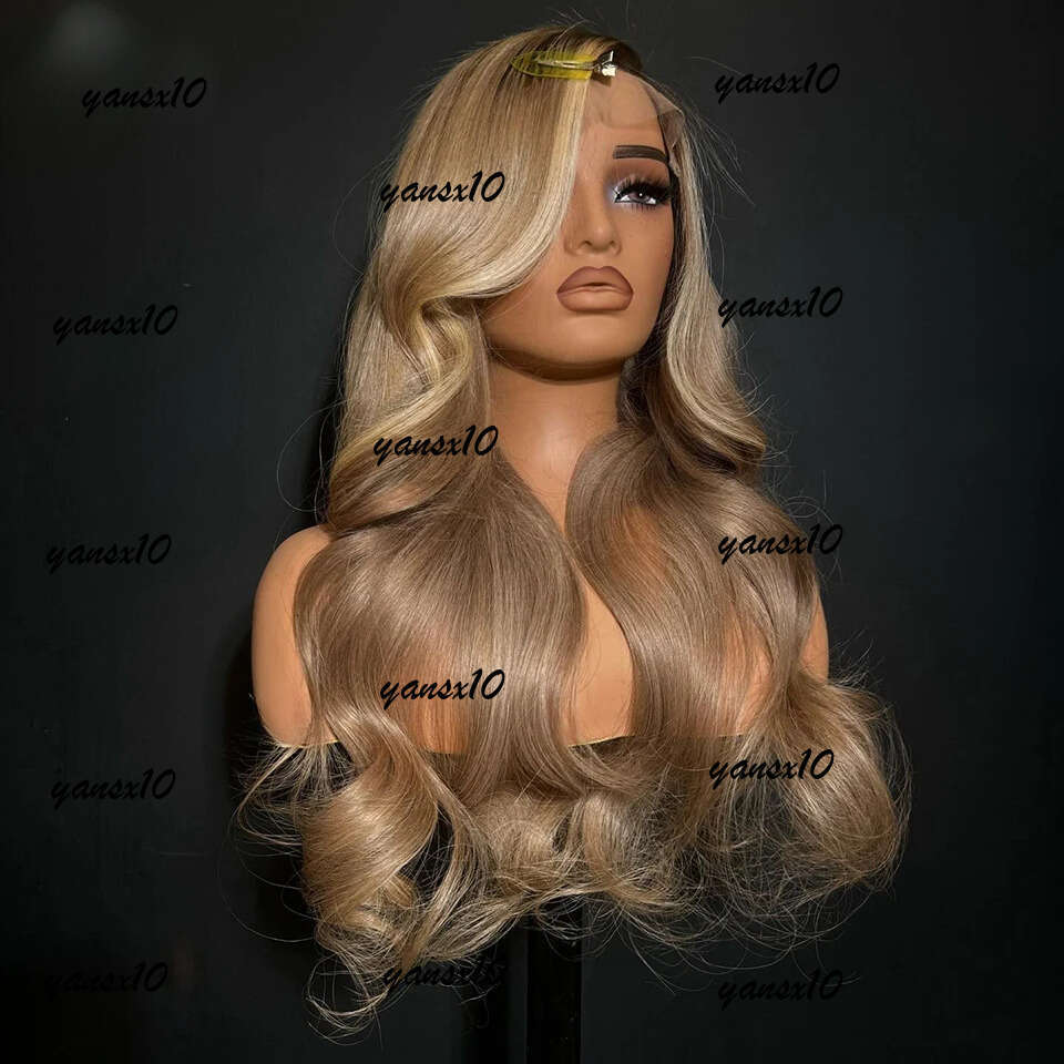 180density Ash Blonde Highlight Body Wave Wigs for Women Yellow Brown 13x4 Human Hair Frontal Glueless Lace Front Wig Synthetic Preplucked