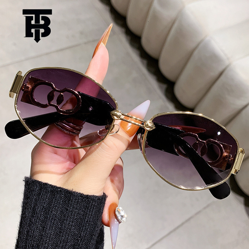 Free Shipping For New Designer Accessories 2025 Personality Oval Trendy Driving Sunglasses For Men Fashion Metal Small Frame Women Sunshade Sunglasses