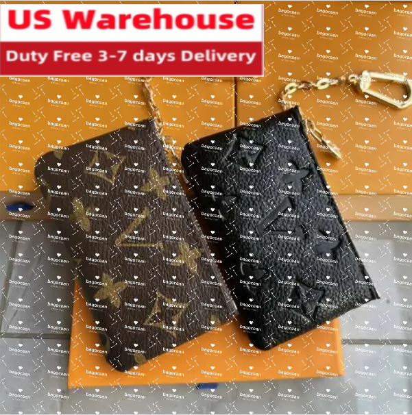 5AAA KEY POUCH POCHETTE CLES Designer Fashion Womens Mens Key Ring Credit Card Holder Coin Purse Luxury Mini Wallet Bag Charm Brown Canvas