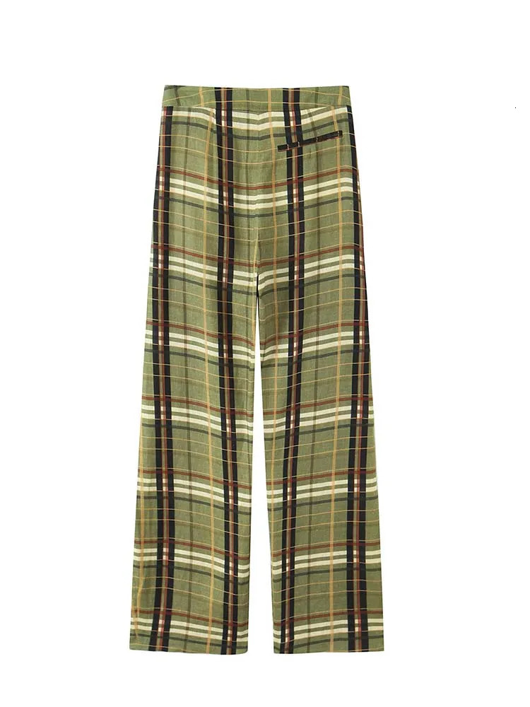 TRAF Chic Sense Of Women Pants Long Straight Loose Pants Fashion Autumn Grid Stripe Casual Trousers 250829