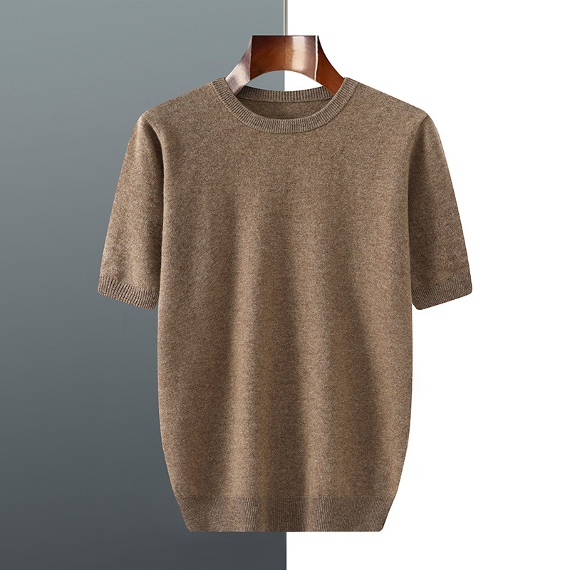 K2185 Spring and autumn all-match thin wool sweater for women, loose short-sleeved knitted T-shirt, ins style solid color top