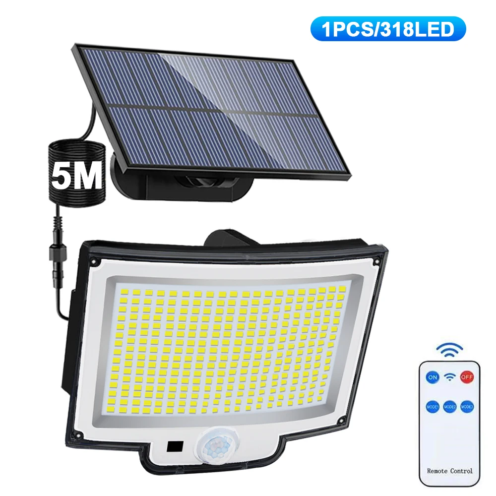 228/200 LED Solar Light Outdoor Super Bright 3 Modes Motion Sensor Wall Lamp IP65 Waterproof Street Light with Remote for Garden