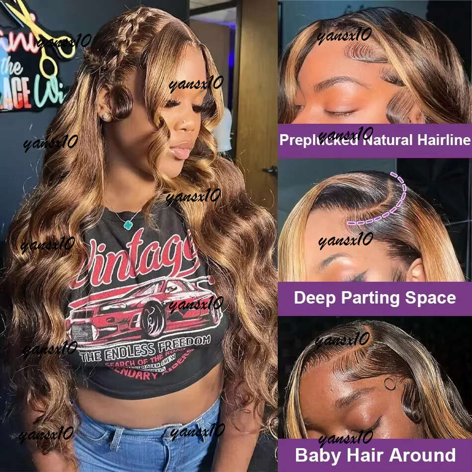 250 Density 30 40 Lnch 4/27 Blonde Highlight Body Wave Frontal Human Hair Wig 13x6 Ombre Colored 13x4 Lace Front Wigs Synthetic for Black Women