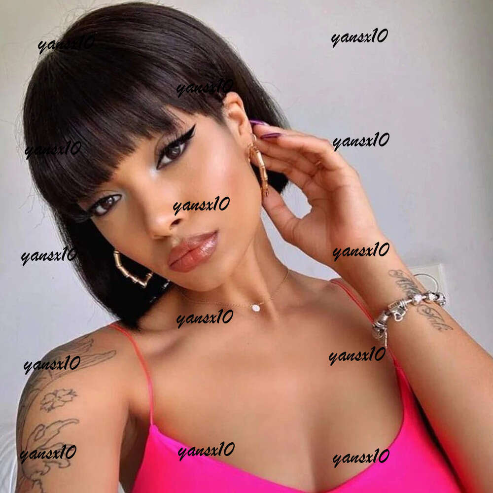 180density Short Wig With Bangs Vieamese Human Hair Double Drawn Bob Glueless Straight Wigs On Sale Clearance 180%