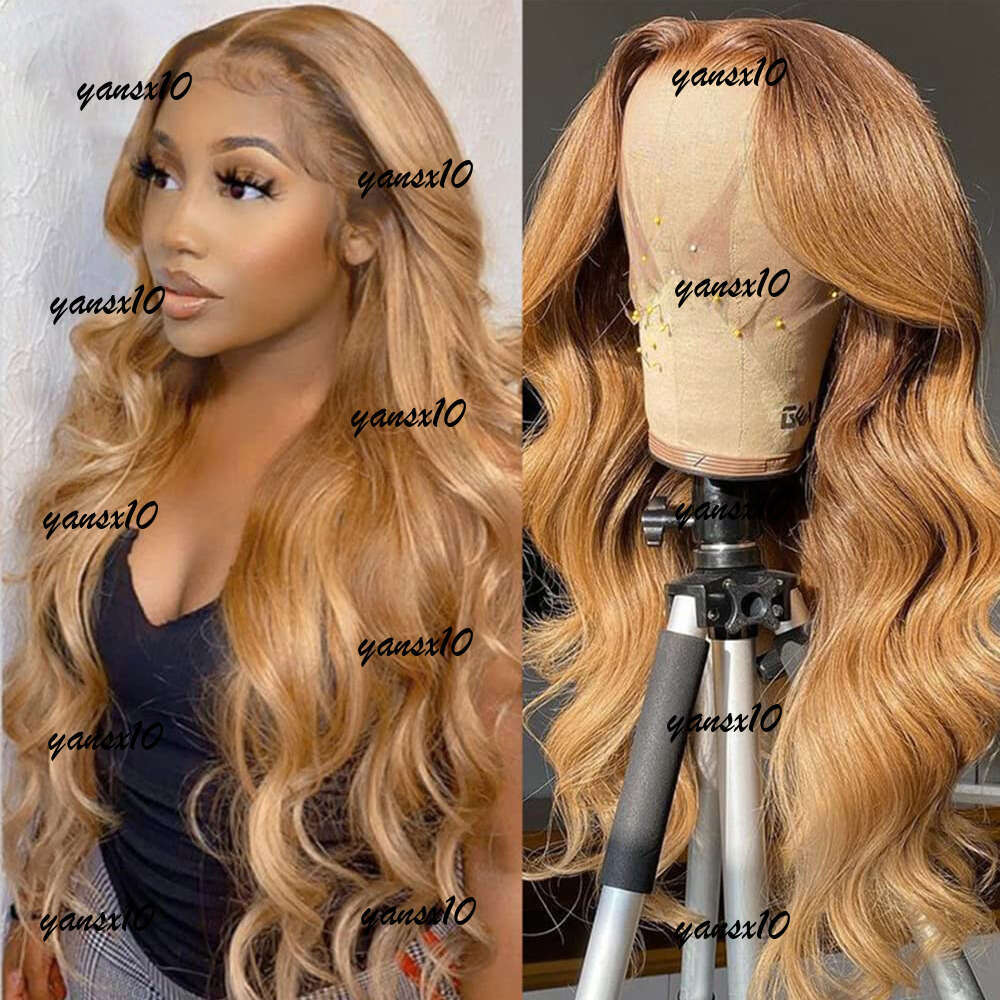 Peruvian Soft Glueless Honey Blonde Body Wave 13x4 Colored Front Human Hair Wigs HD Synthetic Lace Closure Wig 250 Density