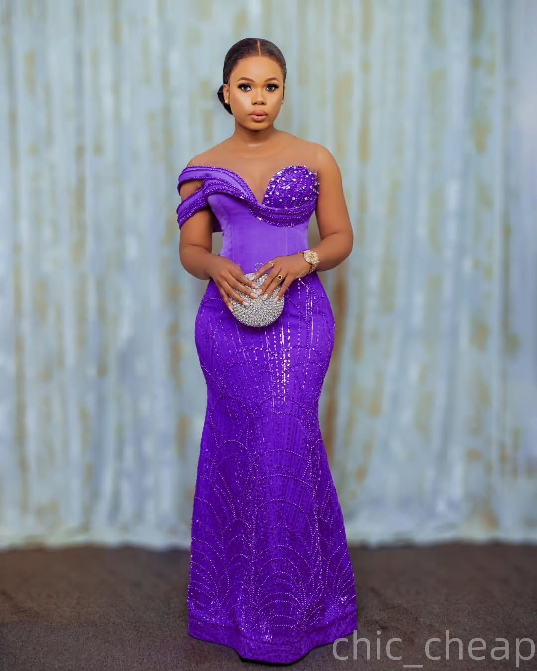 Aso Ebi Purple Mermaid Prom Dress 2025 Beaded Crystals Sequined Sparkly Evening Formal Party Birthday Dresses Robe De Sorrie Reception Gowns For Speci