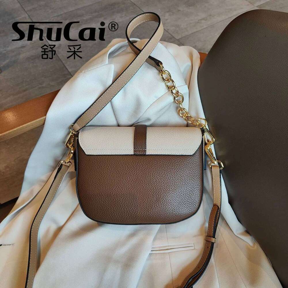 2024 New Collision Color Underarm Saddle Genuine Leather Women's Head Layer Cowhide Single Shoulder Crossbody Bag