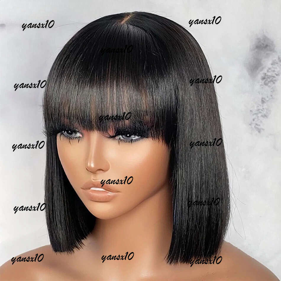 180density Short Wig With Bangs Vieamese Human Hair Double Drawn Bob Glueless Straight Wigs On Sale Clearance 180%