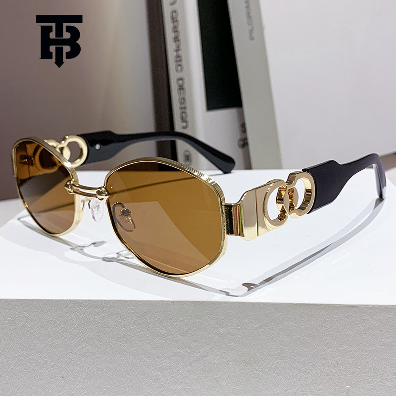 Free Shipping For New Designer Accessories 2025 Personality Oval Trendy Driving Sunglasses For Men Fashion Metal Small Frame Women Sunshade Sunglasses