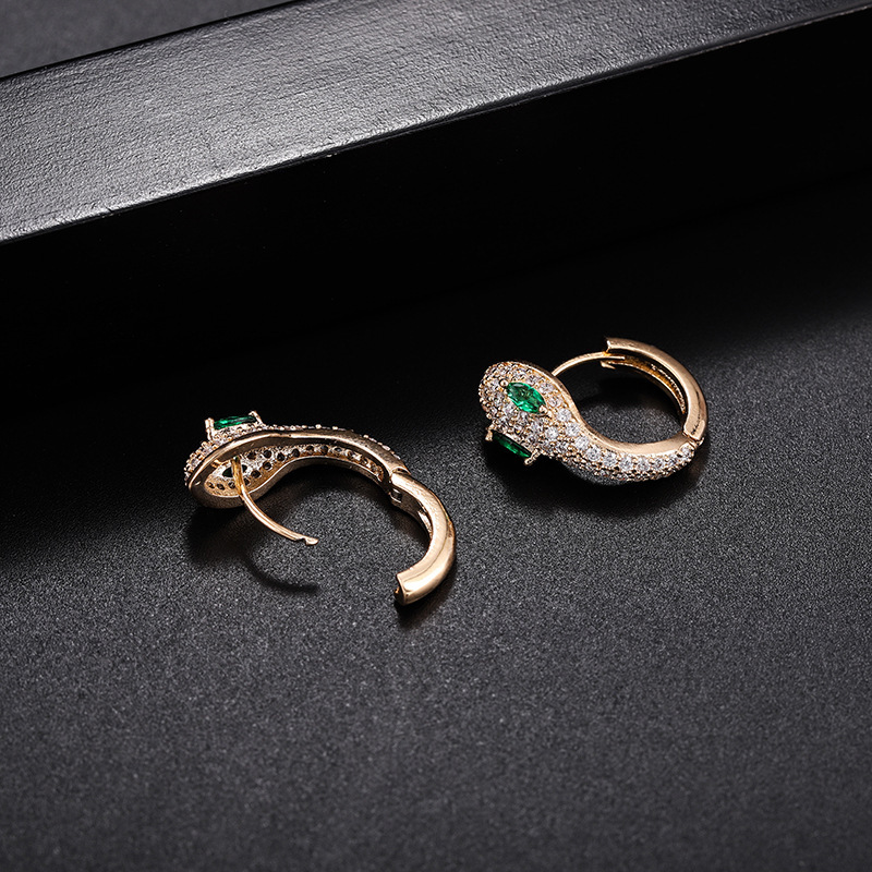 Luxury Brand Designer Exquisite Snake-Shaped Earrings European And American Three-Dimensional Funny Ear Jewelry Copper Micro-Inlaid Women's Minim