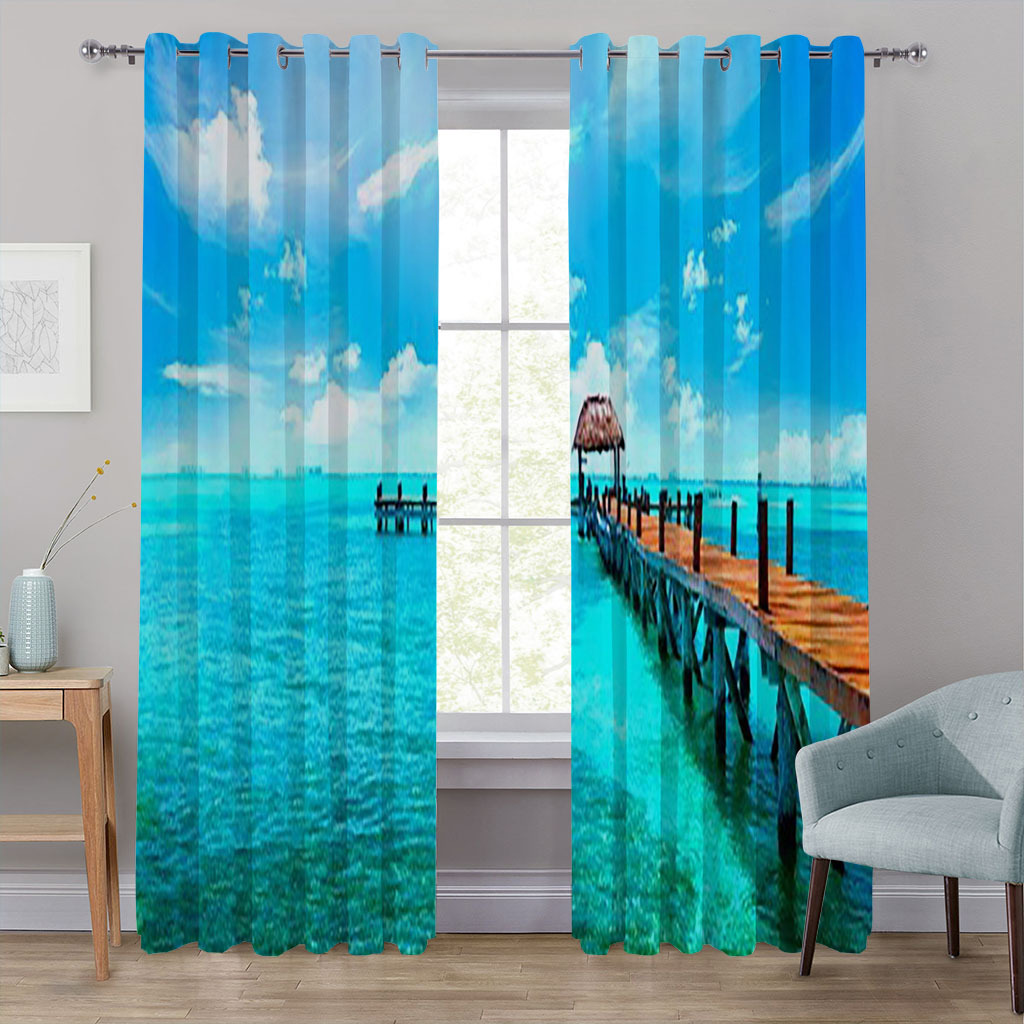 YL-37148 High-precision Customized 3D Curtain Printing Finished Landscape Wave Curtain Blackout Curtain