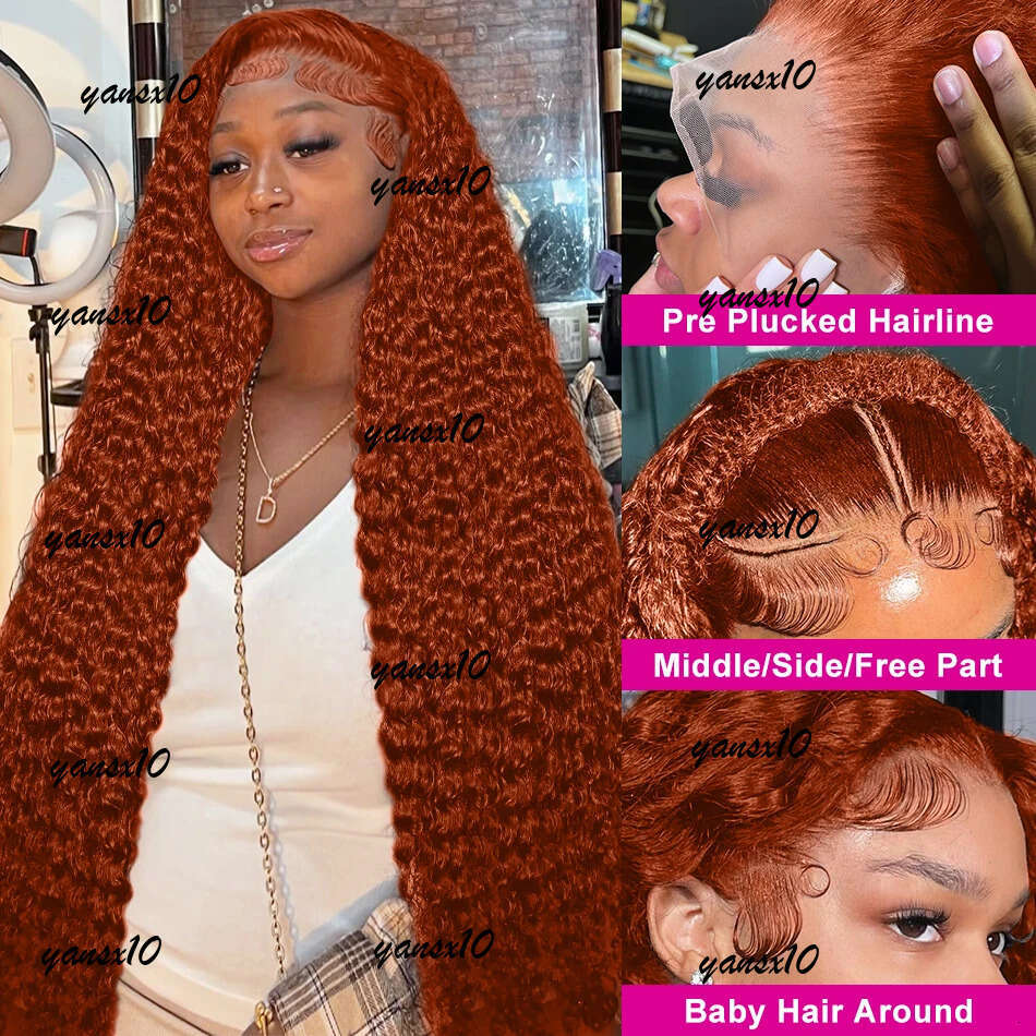 200 Density 350 Orange Ginger Curly Human Hair For Women 13x6 Hd Lace Frontal Deep Wigs Brazilian Water Wave Color Wig
