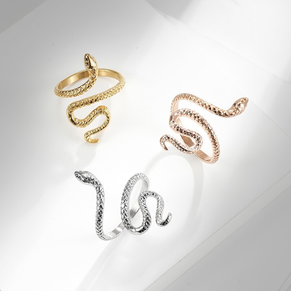 Luxury Brand Designer Jewelry European And American Style Stainless Steel Snake-Shaped Women's Ring Water Snake Venom Snake Beauty Snake Enchanti