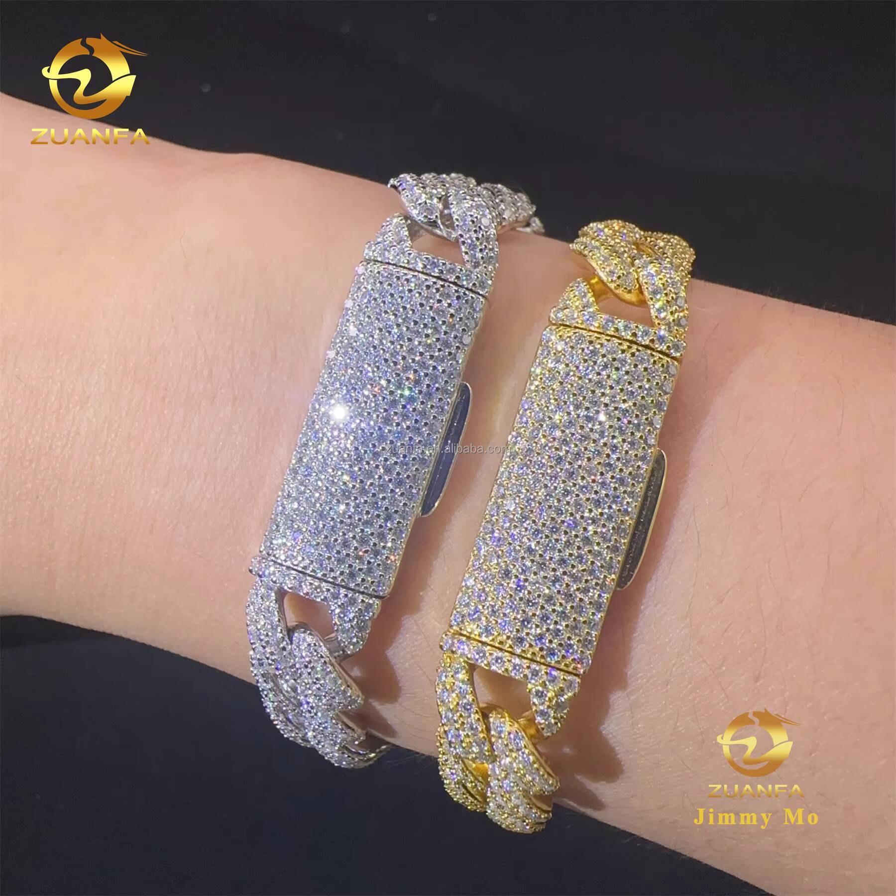 Bulk Stock Pass Diamond Tester 10mm 2Rows Stone 925 Silver Iced Out Hip Hop Jewelry Moissanite Diamond Miami Cuban Bracelet