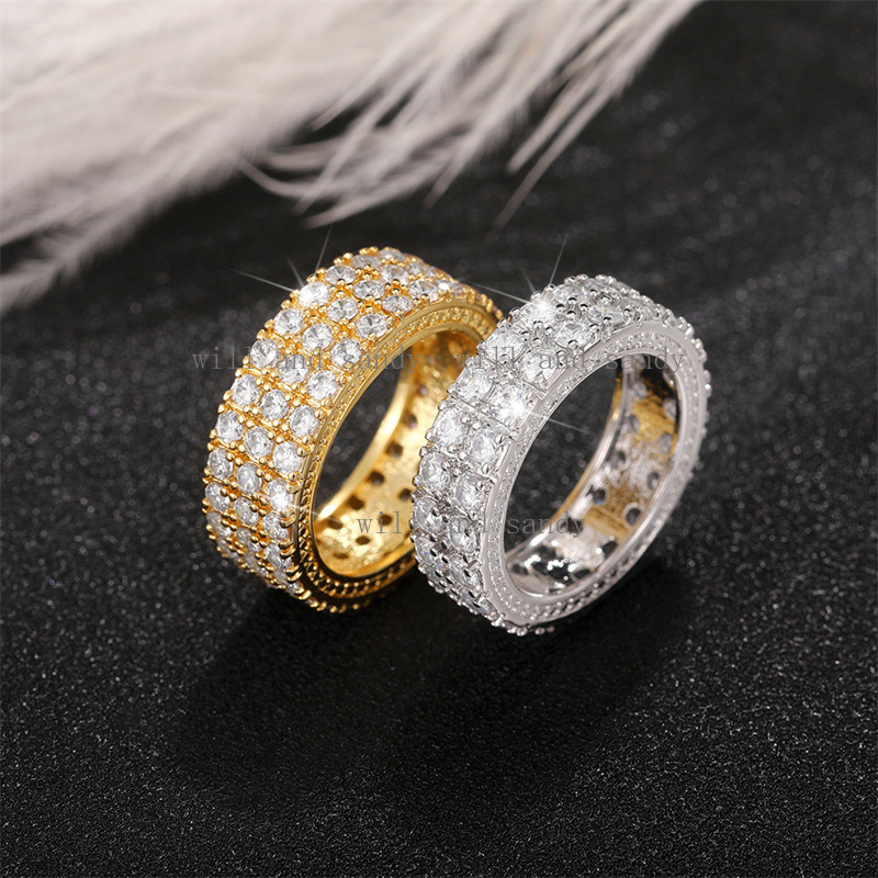 Iced Out Rows Cubic Zirconia Diamond Band Ring Silver Gold Designer Jewelry Wedding Band Charm Water Drop Crystal Finger Tail Rings for Woman Engageme