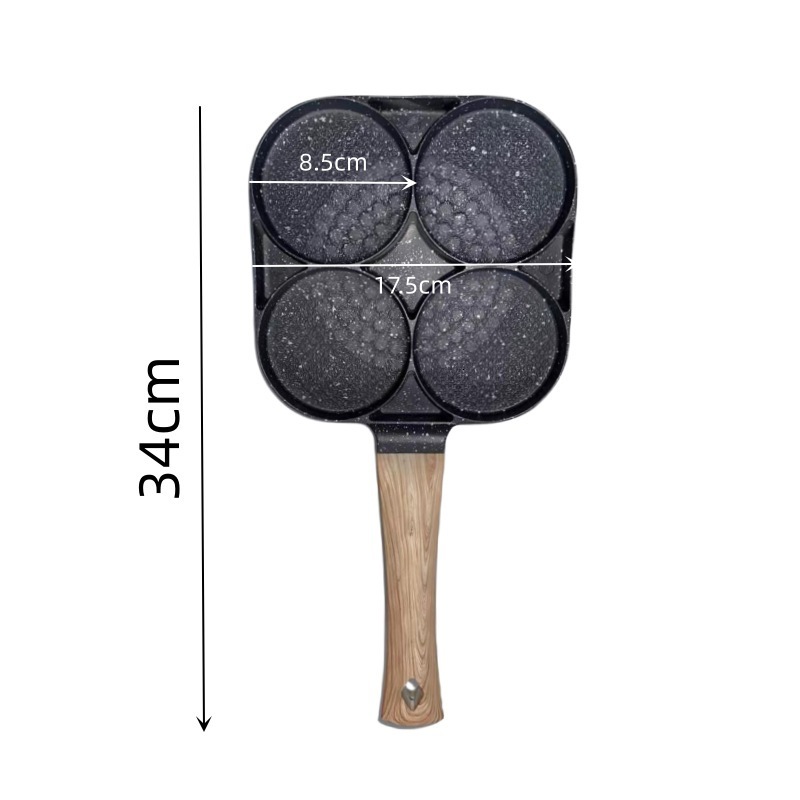 Household Aluminum Alloy Four-Hole Frying Multi-Hole Maifan Stone Non-Stick with Non-Slip Handle Breakfast Egg Pan