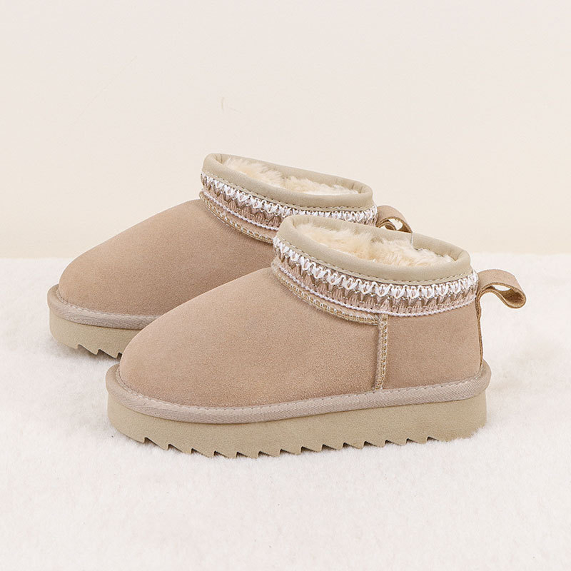 2025 new designer shoes free shipping winter children ankle boots Non-slip outdoor snow boots babies velvet embroidery cotton shoes for warmth white brown