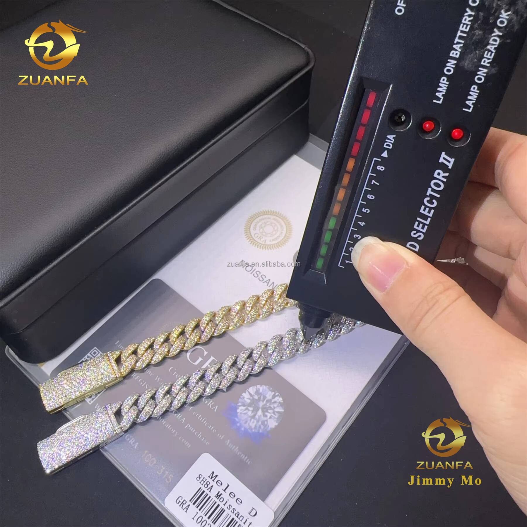 Bulk Stock Pass Diamond Tester 10mm 2Rows Stone 925 Silver Iced Out Hip Hop Jewelry Moissanite Diamond Miami Cuban Bracelet