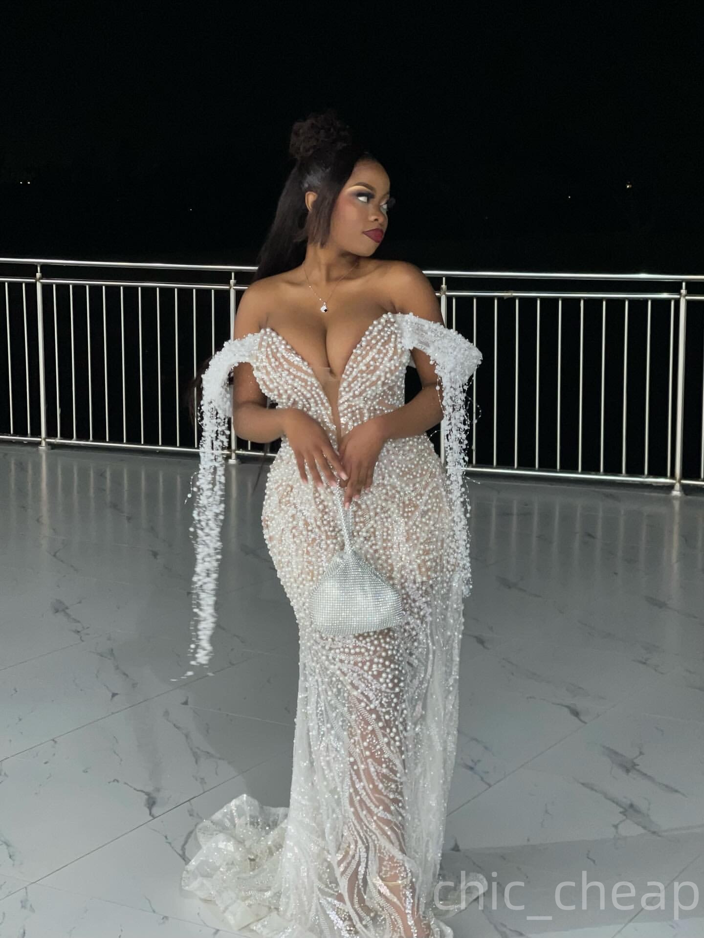 Ivory Mermaid Prom Dresses 2025 Pearls Tassels Sequined Illusion Evening Formal Party Second Birthday Engagement Gowns Plus Size Dress For Special Occ