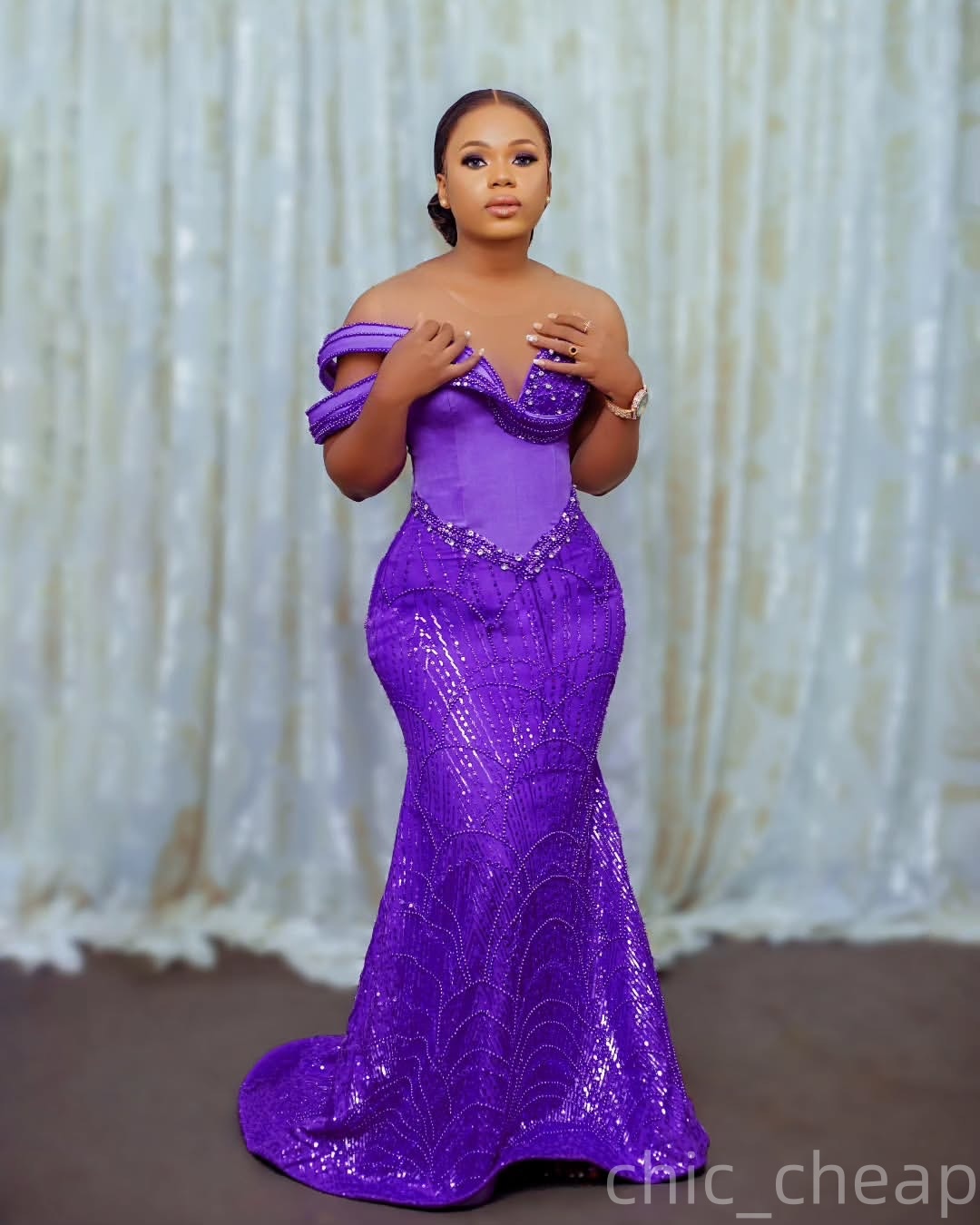 Aso Ebi Purple Mermaid Prom Dress 2025 Beaded Crystals Sequined Sparkly Evening Formal Party Birthday Dresses Robe De Sorrie Reception Gowns For Speci