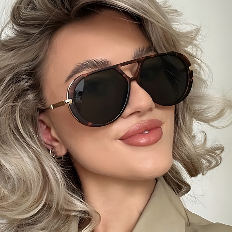 Double Bridge Retro Sunglasses Vintage Large Frame UV Protection Shades for Women Men