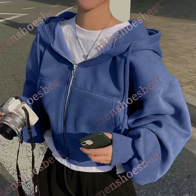 Womens Zip Hoodie Fleece Jacket Designer Short Sweater Women Workout Sport Coat Fitness Activewear Top Solid Zipper Sweatshirt Sports Gym Clothes Asia