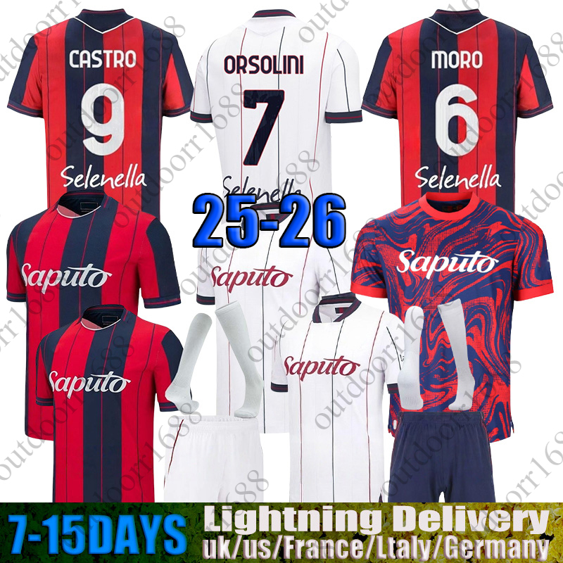 25 26 Bologna Soccer Jerseys ORSOLINI CAMBIAGHI NDOYE DALLINGA CASTRO AEBISCHER AEBISCHER MORO football jersey FERGUSON FABBIAN Men Kids Kit Sets football