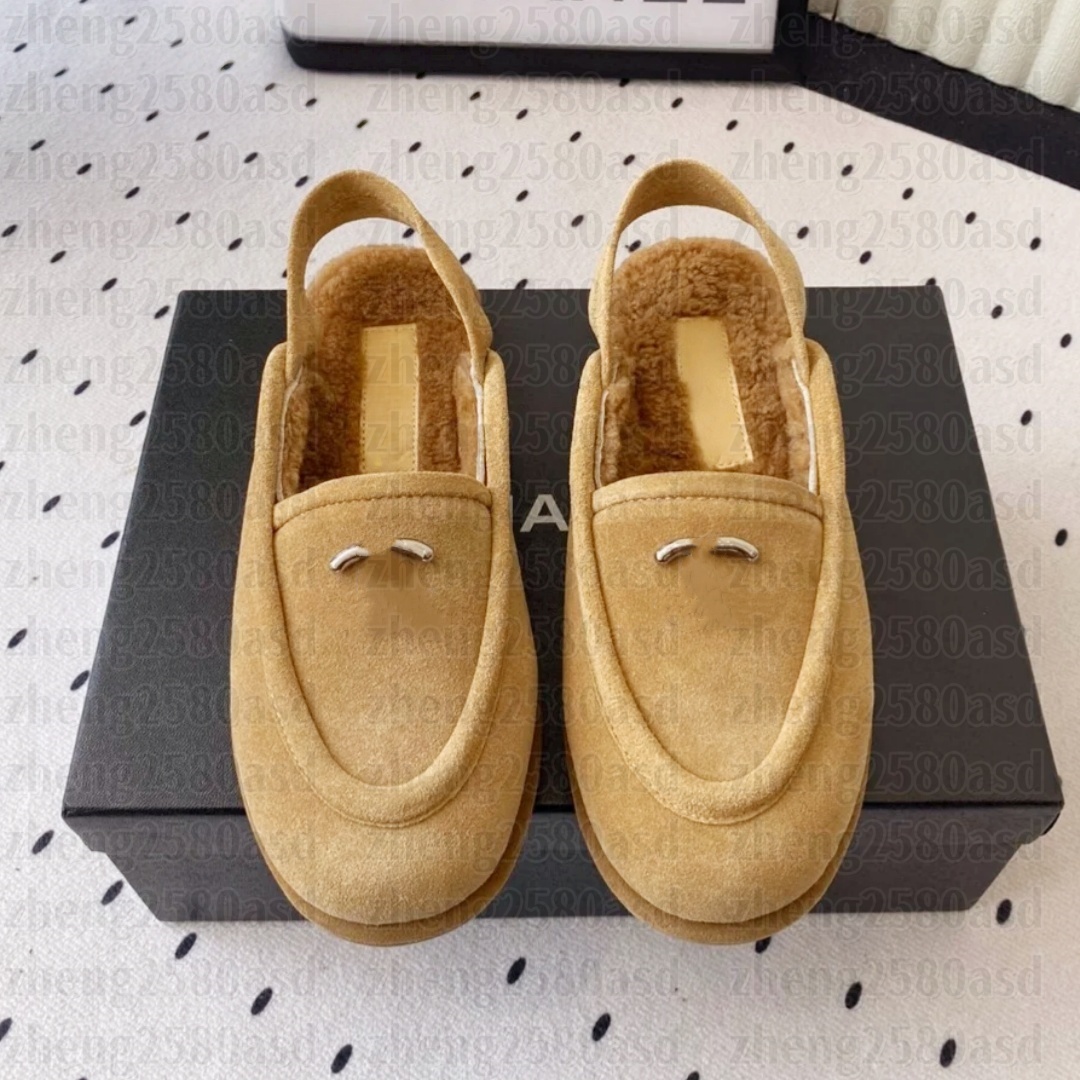 Luxury Mule Flat Heel Furry slide Designer Dress shoe Fur slipper Women Suede leather Loafer Booties Fluffy Winter shoe 10a Slingbacks Scuffs colg casual House shoes